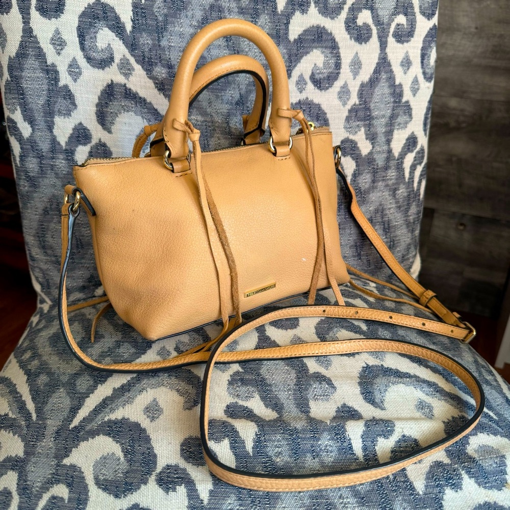 REBECCA MINKOFF, crossbody bag/ mini bag. Tan pebbled soft leather.
